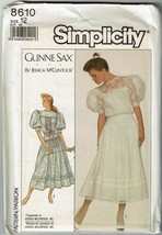Simplicity Sewing Pattern 8610 GUNNE SAX Dress Misses Size 12 - $21.19