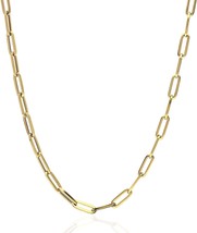 14k Yellow Gold Paperclip Chain Cable Bracelet Necklace 16&quot; Hollow Real Silver - £46.67 GBP