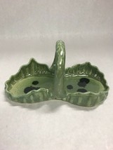 Hand made Pottery art piece clay container abstract Handle dish Vintage  green - £23.22 GBP