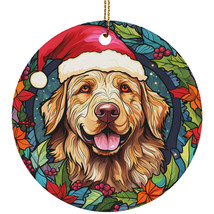 Funny Golden Retriever Dog Smile Stained Glass Wreath Christmas Ornament Gift - £11.70 GBP