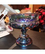 Vintage Indiana Carnival glass blue Iridescent thumbprint goblet candle ... - £16.28 GBP