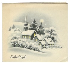 Vintage 1940s Wwii Era Christmas Greeting Holiday Card Silent Night Snow Village - £11.66 GBP