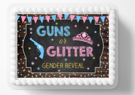 Guns Or Glitter Baby Gender Reveal Edible Image Personalized Edible Cake Topper - £12.11 GBP+