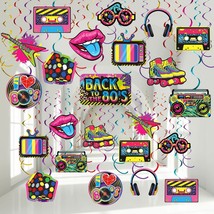 53 Pieces 80S Party Decorations, Retro 1980S Hip Hop Party Hanging Swirls Ceilin - £16.02 GBP