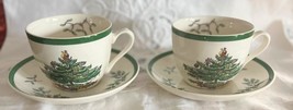 2 Vintage Spode Christmas Tree Coffee Tea Cups &amp; Saucers England - $221.44 MXN