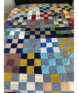 Vintage Hand Stitched Quilt Full Patchwork Square Block Polyester Mascul... - €64,45 EUR