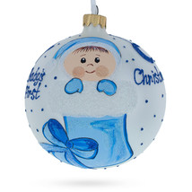 Boy in Christmas Stocking Glass Ball Baby&#39;s First Christmas Ornament 4 Inches - £39.04 GBP