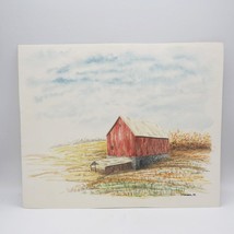 Watercolor Painting Farm Old Red Barn - $123.74