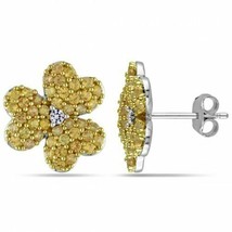 1.50CT Simulated Citrine Clover Flower Cluster Stud Earrings 14k White Gold Over - $56.09