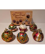 Vintage NIB Glass Giftco XMAS ORNAMENT PLACE CARD HOLDERS Colorful Glittery - $10.00