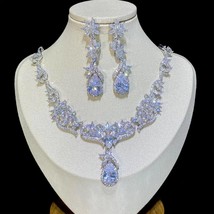 Sparkly Crystal Big Zircon Necklace and Earring Set, Bridal Jewelry Set For Wome - £59.89 GBP