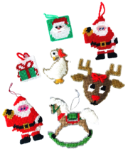 Lot 7 Finished Plastic Canvas Needlepoint Christmas Ornaments Santa Reindeer + - £19.32 GBP