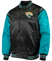 NFL Jacksonville Jaguars Black Turquoise Satin Letterman Baseball Varsity Jacket - £107.61 GBP
