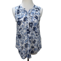 Joie Shades of Indigo Blue Flowers Silk Cotton Sleeveless Top Size S But... - £23.52 GBP