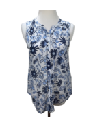 Joie Shades of Indigo Blue Flowers Silk Cotton Sleeveless Top Size S But... - £23.59 GBP