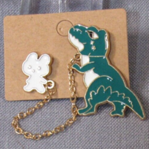 Trex w/Bunny 2 part Metal 1.5&quot; New Enamel Badge Pin Backpack Brooch - £4.85 GBP