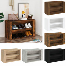Modern Wooden Rectangular Hallway Shoe Storage Cabinet Organiser Rack 2 Shelves - £41.56 GBP+