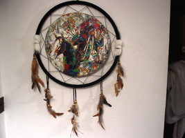DREAMCATCHER WITH A PICTURE OF AN INDIAN MAN AND A HORSE #2 (AA) - £24.39 GBP