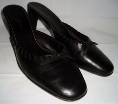 Cole Haan City Black Leather Mules 9 Laced Bow Heels Rounded Toe - $39.56