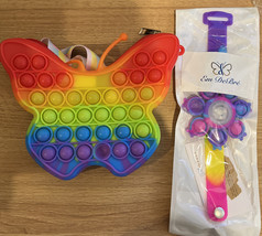 Stress Anxiety Pop Fidget Toy Bundle 1 Butterfly Bag &amp; 1 LED Pop Bubble Bracelet - £18.39 GBP