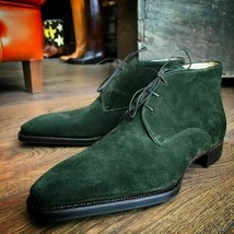 Handmade Men Chukka Boot, Men Green Suede Casual Chukka Lace Up Boot - £119.89 GBP