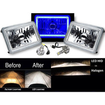 4X6&quot; Blue COB Halo Glass/Metal Headlight 6000K LED Light Bulb Headlamp Pair - $189.95