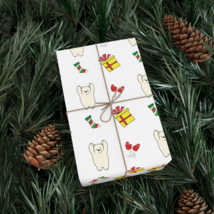 Christmas Polar Bear with Yellow Present &amp; Mittens Gift Wrap Paper, Eco-... - £9.50 GBP