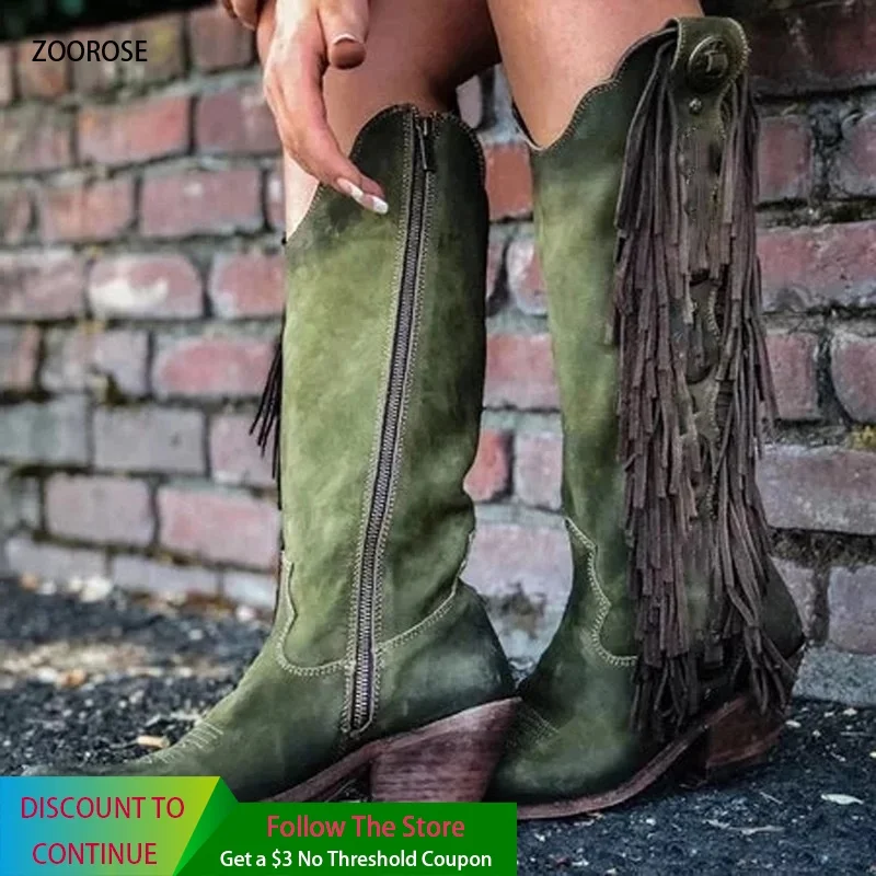 Tel boy Boots For Women Green Knee High girl Botas Vintage  Print Rider Booties  - £113.97 GBP