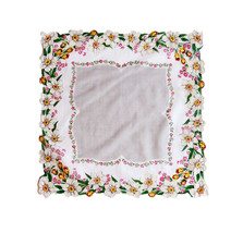 Daffodil Linen Handkerchief Bright Yellow White Pink Blooms Green Leaves Flower  - £11.91 GBP