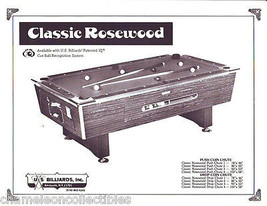 CLASSIC ROSEWOOD US BILLIARDS POOL TABLE SALES FLYER Vintage Retro Artwork  - £14.49 GBP