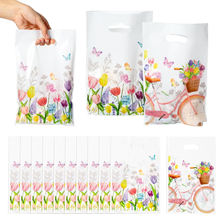 Spring Floral Tulip Party Favor Bag 50Pcs - Springtime Flower Plastic Waterproof - £14.98 GBP