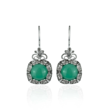 Filigree Art Green Agate Gemstone Women Silver Drop Earrings - £34.39 GBP