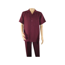 Men 2pc Walking Leisure Suit Short Sleeves By DREAMS 256-06 Solid Burgundy image 9