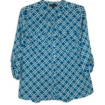 Notations Womens Size PL Blouse Button Front 3/4 Sleeve V-Neck Pockets Blue - $12.97