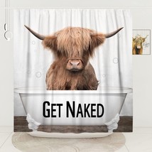 Brown Highland Cow Shower Curtain Longhorn Western Shower Curtain Funny (72x72&quot;) - £15.55 GBP