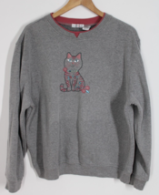 Vtg Hasting &amp; Smith XL Gray Embroidered Cat Sweatshirt Top - £17.17 GBP