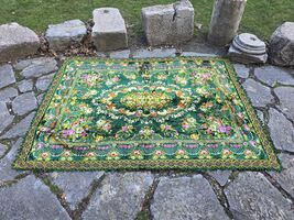 Green floral bedspread. Italian elegant and luxury vintage bed cover, ve... - $140.00