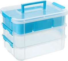 Juxyes 3-Tiers Stack Carry Storage Box With Divided Tray, Transparent, Blue - £26.36 GBP