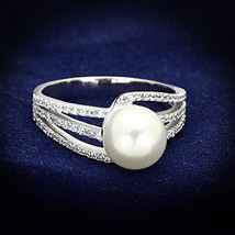 8mm White Synthetic Pearl Swirl CZ Band 925 Sterling Silver Engagement Ring - £95.55 GBP