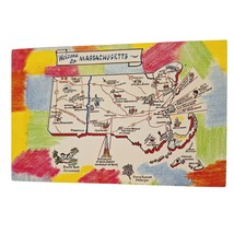 Postcard Welcome To Massachusetts Tourist Map Card The Bay State Chrome Unposted - £5.49 GBP