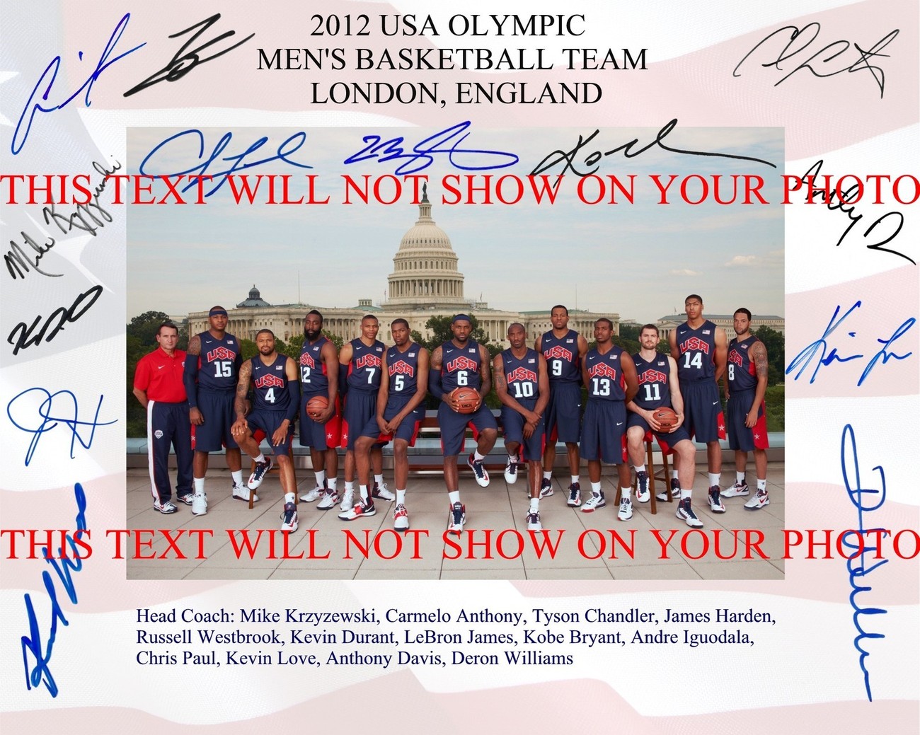 Primary image for DREAM TEAM SIGNED 8x10 RP PHOTO LEBRON CARMELO DURANT DERON WILLIAMS WESTBROOK +