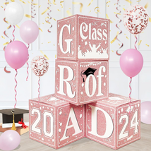 Graduation Balloon Boxes - Set of 4 Rose Pink White Class of 2024 Graduation Box - £25.86 GBP