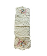 Antique Vtg Handmade Embroidered Dresser Scarf Whimsical Flowers Lace - $282.54 MXN