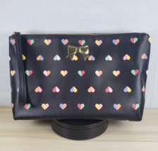 Betsey Johnson Black Pebble Leather Multi Color Bright Hearts Gold Bow W... - $27.69