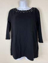 Rafaella Womens Size S Black Knit Rhinestone &amp; Pearl Blouse 3/4 Sleeve - £5.41 GBP