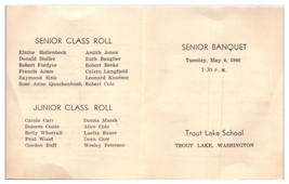 Trout Lake High School Washington Senior Banquet Program 1948 - £19.54 GBP