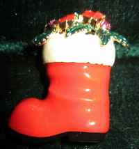 Eisenberg Ice Brooch Pin Red Enameled Christmas Boot Bright Colorful - £24.07 GBP