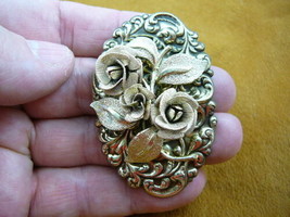 (br-72) Gold rose roses flower flowers brass pin pendant brooch jewelry fashion - £25.40 GBP
