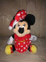 Disney Baby Minnie Mouse Christmas Plush 8&quot; Rattle Santa Hat Xmas Stuffed Animal - £12.45 GBP