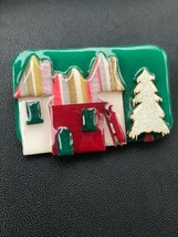 Designs by Lucinda Cream &amp; Red House w Striped Rooftops Red Sled &amp; Sparkling Sno - £17.81 GBP